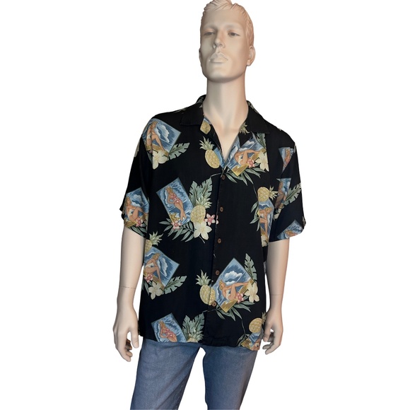 Tommy Bahama Shirt Pinup Girl Pattern 100% Silk Floral Tiki Hawaiian Made Hawaii - Picture 2 of 12